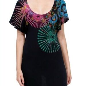 Desigual Black Top with Colorful Graphic Design